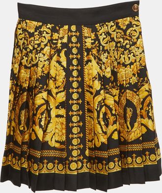 Versace Black Barocco Print Silk Pleated Mini Skirt