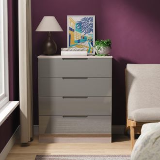 Welcome Furniture Cannes Ready Assembled 4 Drawer Chest in Grey Gloss & Grey Oak - Welcome Furniture | TJ Hughes