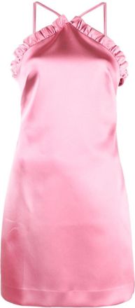Parosh Pink Ruffled Satin-finish Minidress