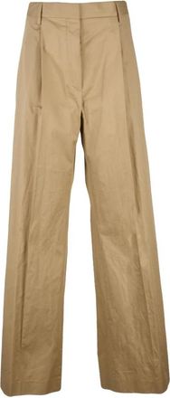 Dries Van Noten Classico Broeken - Dames - Wijde Broeken - Beige - M - Katoen - Broeken