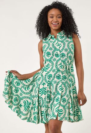 Roman Printed Godet Detail Dress