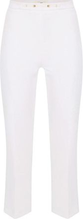 Elisabetta Franchi Broek van dubbel stretch cr&ecirc;pe met juwelen - Dames - Straight fit broeken - Beige - L - Broeken