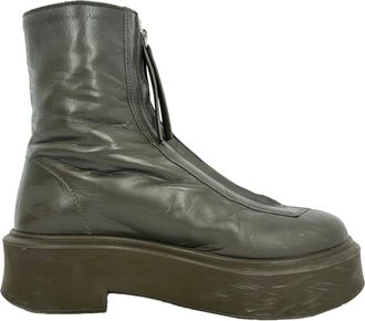 The Row Zipped Boot in Olive Green Leather