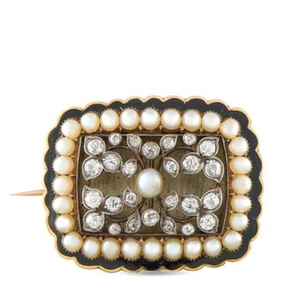 Luxury Bazaar Antique 14K Rose Gold Diamond, Pearl, and Enamel Brooch MF08-082426