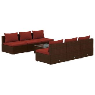 vidaXL Set Muebles De Jard&iacute;n 7 Piezas Y Cojines Rat&aacute;n Sint&eacute;tico Marr&oacute;n Vidaxl