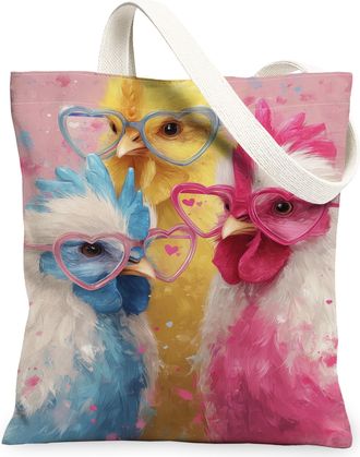 Generic Funny Bird Canvas Tote Bags, Colorful Animal Pattern Reusable Grocery Bags, Lightweight Washable Shoulder Strap Canvas for, Peach, 13x15 Inch