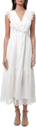Adelyn Rae Adaline Floral Lace Trim Maxi Sundress in White at Nordstrom, Size X-Large