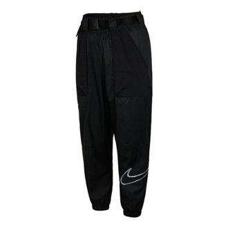 Nike (WMNS) Nike Logo Sports Adjustable Belt Bundle Feet Woven Long Pants/Trousers Autumn Black DJ8997-010