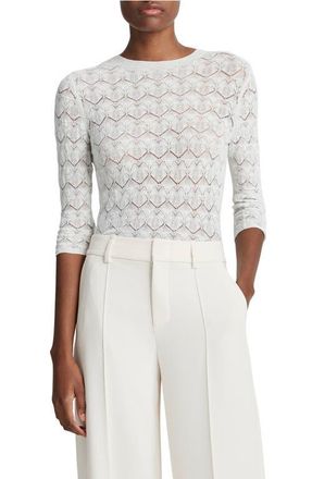 Vince Long Sleeve Cotton Lace Top in Optic White at Nordstrom, Size Xx-Small