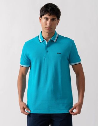 HUGO BOSS Mens BOSS Green Paddy Mens Cotton-Piqu&eacute; Polo Shirt with Contrast Logo - Light/Pastel Blue 452 - Size: 42