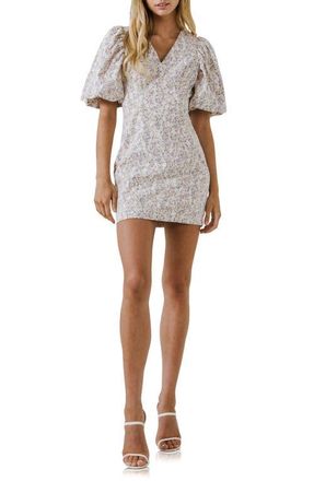 Free the Roses Floral Print Puff Sleeve Minidress in Cream Multi at Nordstrom, Size X-Small