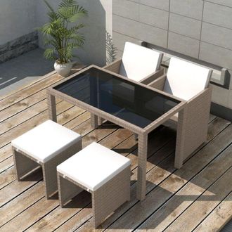 vidaXL vidaXL Set da Pranzo da Giardino 5 pz con Cuscini in Polyrattan Beige