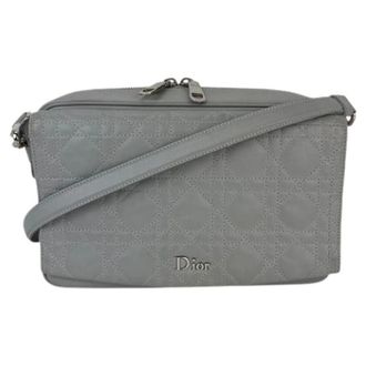 Dior Pre-owned Cannage Stardust Small Camera Crossbody Bag - Dames - Pre-owned - Grijs - Maat: ONE Size Zijde