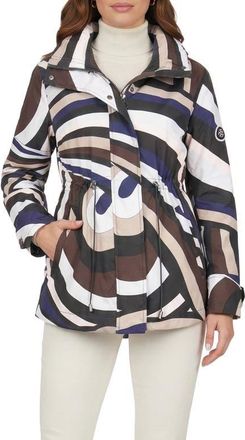 Gorski Lightweight Printed Jacket, Concealed Hood in Navy/brown Swirl at Nordstrom, Size Small