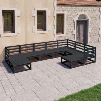 vidaXL Juego De Muebles De Jard&iacute;n 9 Pzas Y Cojines Negro Madera Pino Vidaxl