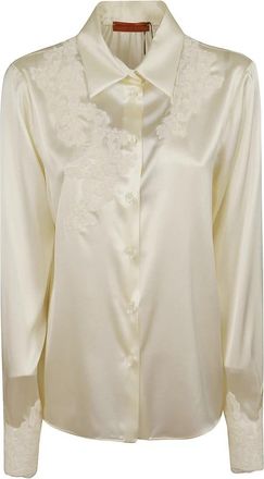 Ermanno Scervino Zijden Blouse met Patroon - Dames - Overhemden - Beige - S - Overhemden