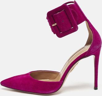 Aquazzura Purple Suede Casablanca Ankle Cuff Pumps