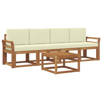 vidaXL Conjunto De Sof&aacute;s De Exterior Con Coj&iacute;n 5 Pcs Natural Y Crema Vidaxl