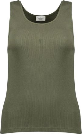 Saint Laurent Sleeveless Tops, female, Green, Size: S Cassandre Tank Top