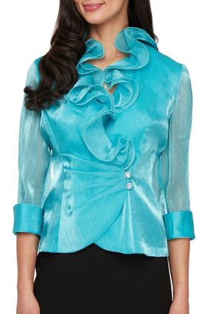 Alex Evenings Yoryu Chiffon Ruffle Top in Turquoise at Nordstrom, Size X-Large