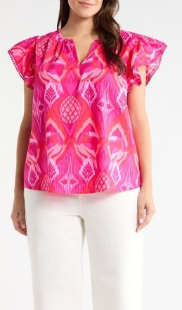 Sugarlips Devant Carya Ruffle Cotton Top in Magenta-Coral at Nordstrom, Size 3X