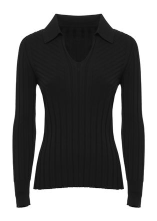 D.exterior Black Ribbed V-Neck Viscose Sweater