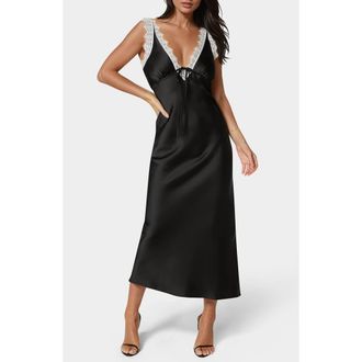 Bebe Lace Trim Satin Slipdress in Black/White at Nordstrom Rack, Size X-Small