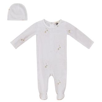 Fragile Allover Strawberry and Dot Print Romper with Hat Set in White at Nordstrom, Size 1M