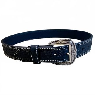 Ariat Mens Floral Tooled Double-Stitch Leather Belt In Black