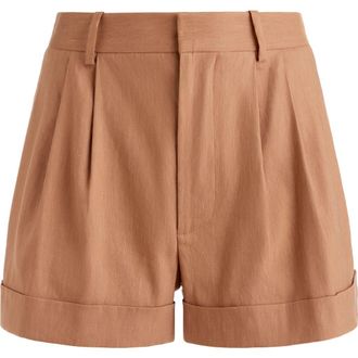 Alice & Olivia Conry Pleated Linen Blend Cuffed Shorts in Tan at Nordstrom Rack, Size 10