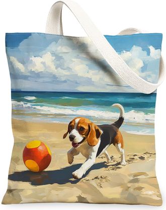 Generic Summer Airedale Terrier Dog Canvas Tote Bag for Shopping 13x15, Beach Coastal Beachy Puppy Reusable Grocery Print Bag for Women, Fun Pet Beach Aesthet
