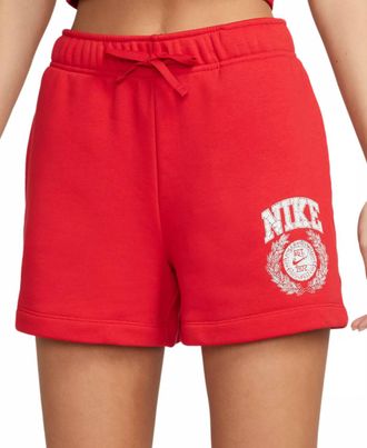 Nike Womens Sportswear Club Fleece Mid Rise Pull On Short In Red
