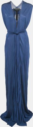 Roland Mouret Navy Blue Crepe Belted Maxi Dress
