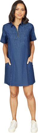 Yumi Cotton Chambray Zip Neckline Dress in Blue at Nordstrom, Size 12