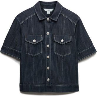 M&S Collection Denim Short Sleeve Shirt in Denim Blue at Nordstrom, Size 12