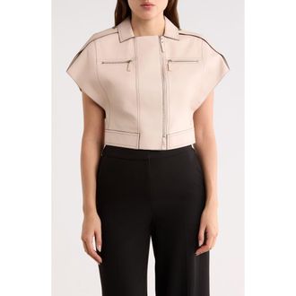 Longchamp Leather Cap Sleeve Crop Jacket in Powder at Nordstrom Rack, Size 6 Us / 38 Fr