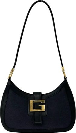 Gucci Black Navy Leather Canvas Shoulder Bag Tote Bag (Pre-Owned)