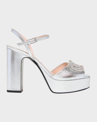 Valentino Garavani 115mm VLogo Signature Metallic Leather Platform Sandals