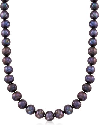 Ross-Simons 10-11mm Black Cultured Pearl Necklace With 14kt Yellow Gold