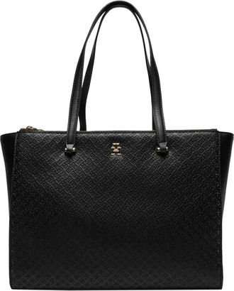 Tommy Hilfiger Ethernity Monogram Shopper Tas - Dames - Shoppers - Zwart - ONE Size - Leer - Tassen