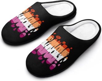 Generic Lesbians Flag Graffiti Slippers Men Winter Warm Cotton Anti-Slip Indoor Slip-Ons House Shoes