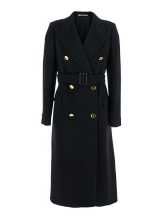 Tagliatore Jole Black Double-Breasted Coat With Golden Buttons In Wool Blend Woman