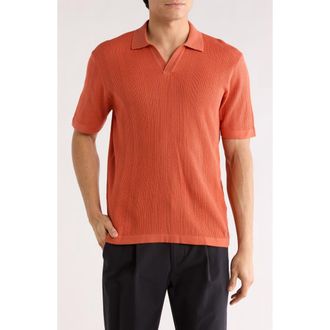 Bugatchi Johnny Collar Ribbed Cotton & Silk Polo Sweater in Paprika at Nordstrom Rack, Size Xx-Large