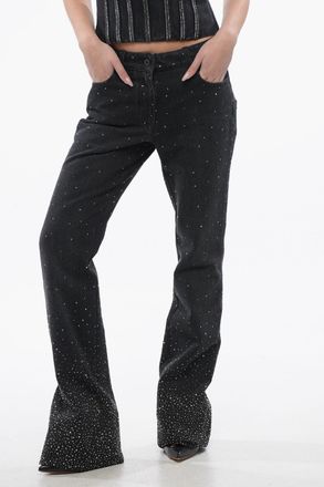 Off-white Jeans a Vita Bassa BLING con Cristalli All-Over e Fondo Ampio 26cm Off-White
