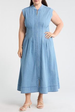 Wit & Wisdom Pintuck Denim Midi Dress in Light Blue at Nordstrom, Size 2 X
