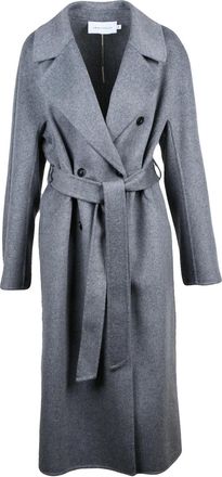Simona Corsellini Grey Wool-Blend Belted Double-Breasted Long Coat