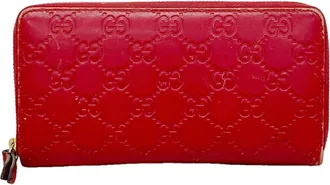 Gucci Red Color Leather Long Wallet (Bi-Fold) (Pre-Owned)