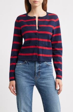 French Connection Padma Stripe Fine Knit Cardigan in Hester Stripe Royal Blue at Nordstrom Rack, Size X-Small