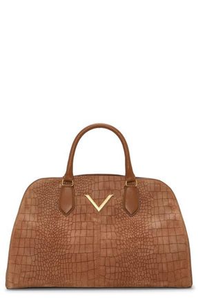 Vince Camuto Tasha Croc Embossed Leather Satchel in Brown at Nordstrom