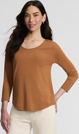 Lands End Petite 3/4 Sleeve Lightweight Jersey Shirttail Tee in Canyon Camel at Nordstrom, Size X-Large